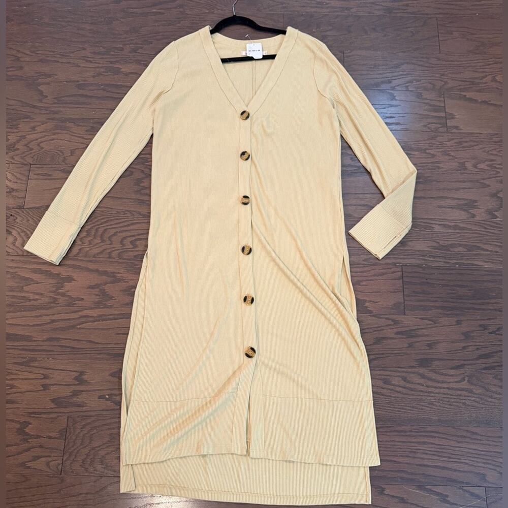 We The Free Perfect Match Longline Cardigan Duster Tan Ribbed Size Large NWT - Picture 2 of 9